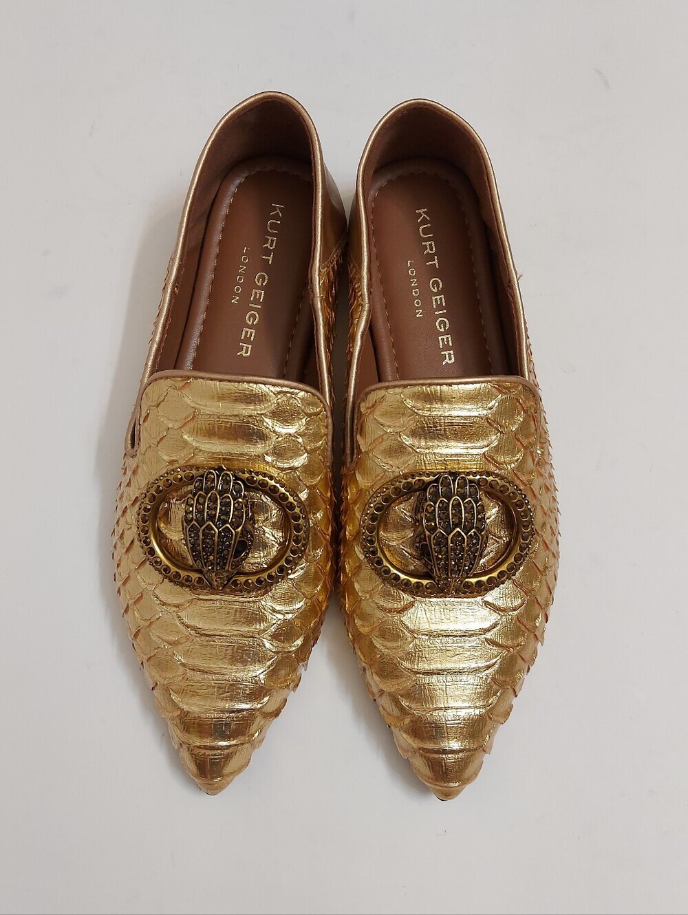 Kurt Geiger Gold Embossed Leather Loafers